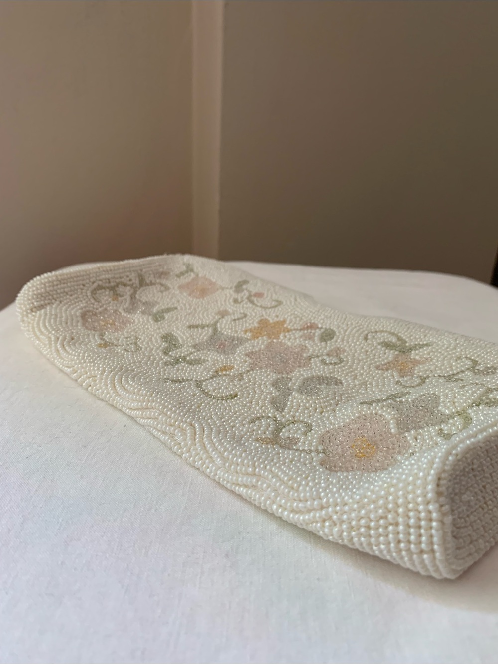 🌸1950s Japanese Hand Beaded Pastel Floral Clutch Vintage Purse Bridal - Picture 3 of 14